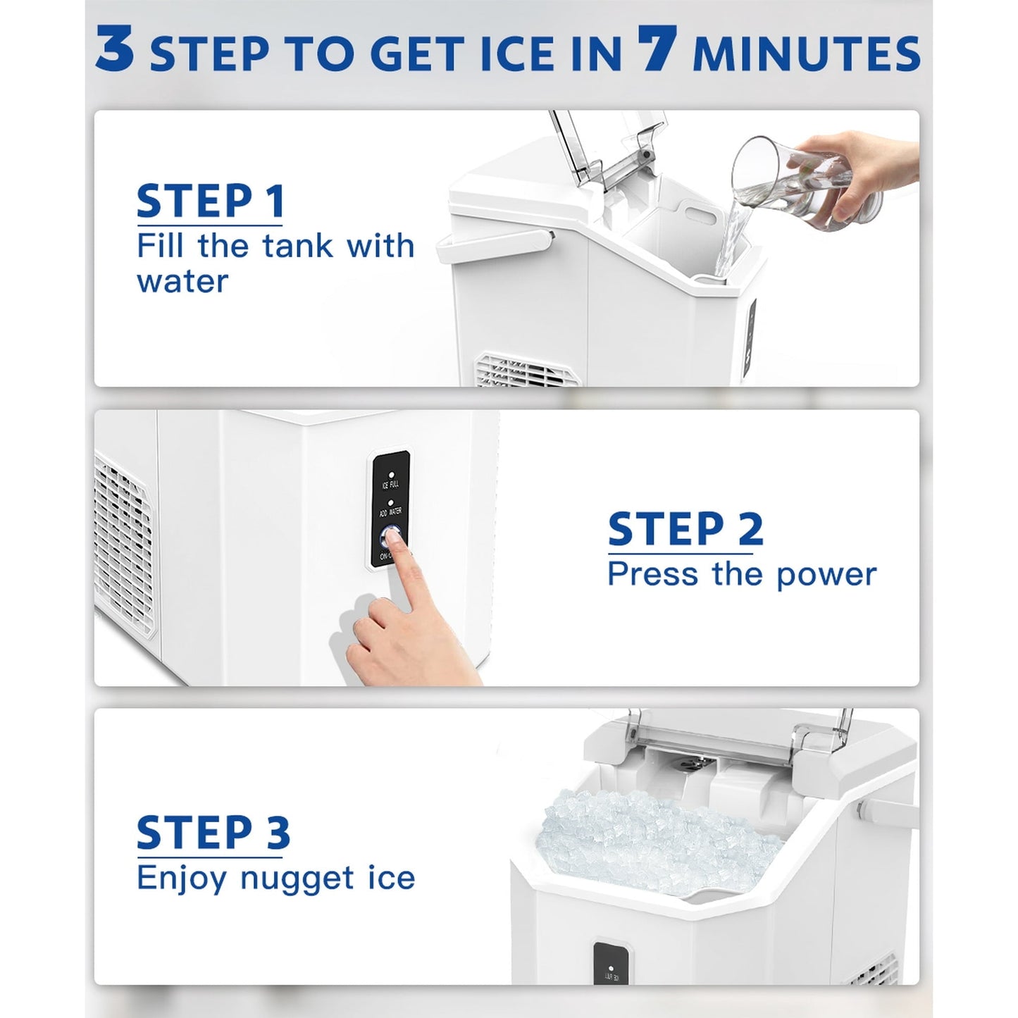 Auseo Nugget Ice Maker Countertop with Soft Chewable Pellet Ice, Portable Ice Machine with Handle, 35lbs/24H, Kitchen/Office/Party , White