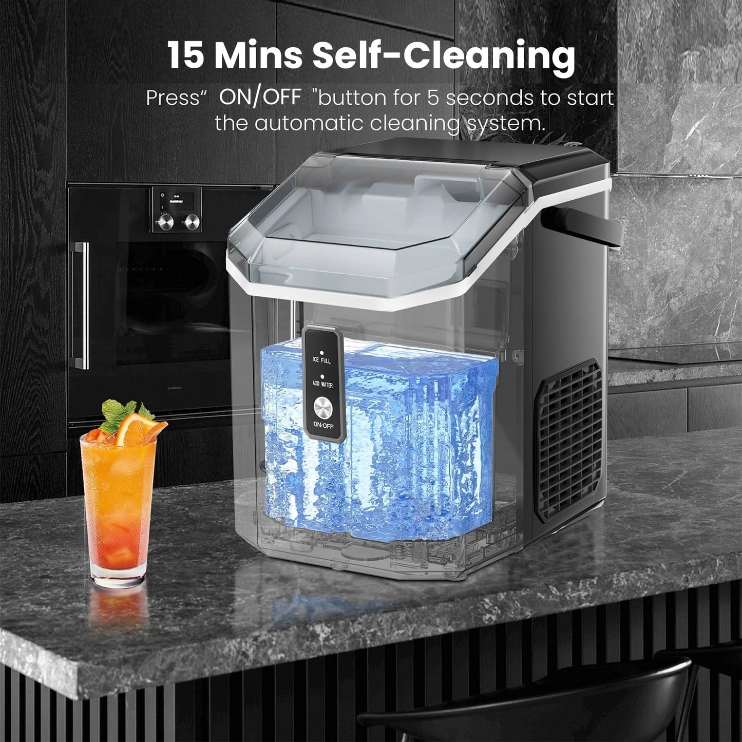 Auseo Nugget Ice Maker Countertop with Soft Chewable Pellet Ice, Portable Ice Machine with Handle, 35lbs/24H, for Kitchen/Office/Party(Black)