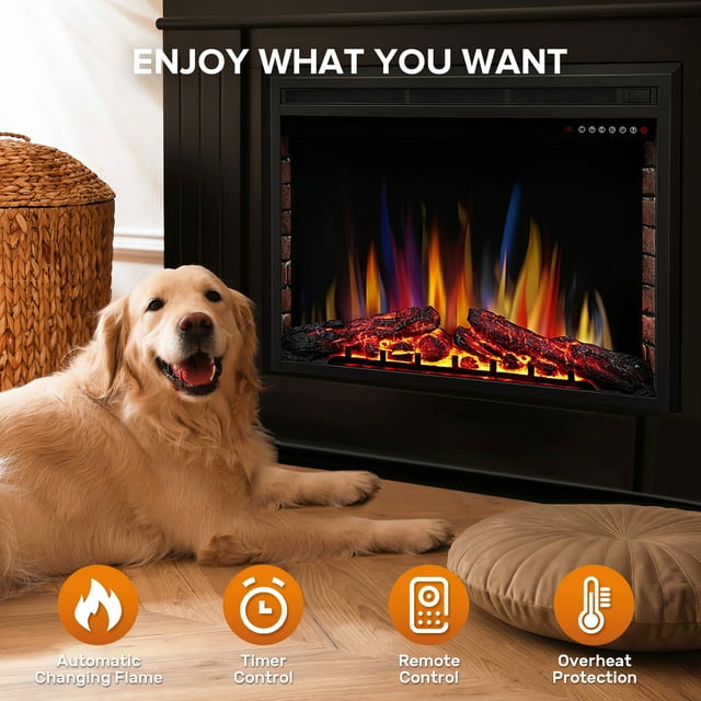 Auseo Electric Fireplace, 36inch Insert Electric Heater with Touch Screen, Colorful Flame & Timer Control, 750W-1500W and Classic (Black)