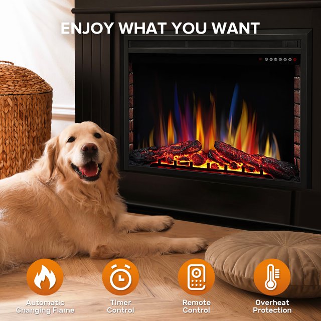 Auseo Electric Fireplace Insert, 39 inch Insert Electric Heater with Touch Screen, Colorful Flame & Timer Control, 750W-1500W and Classic Black