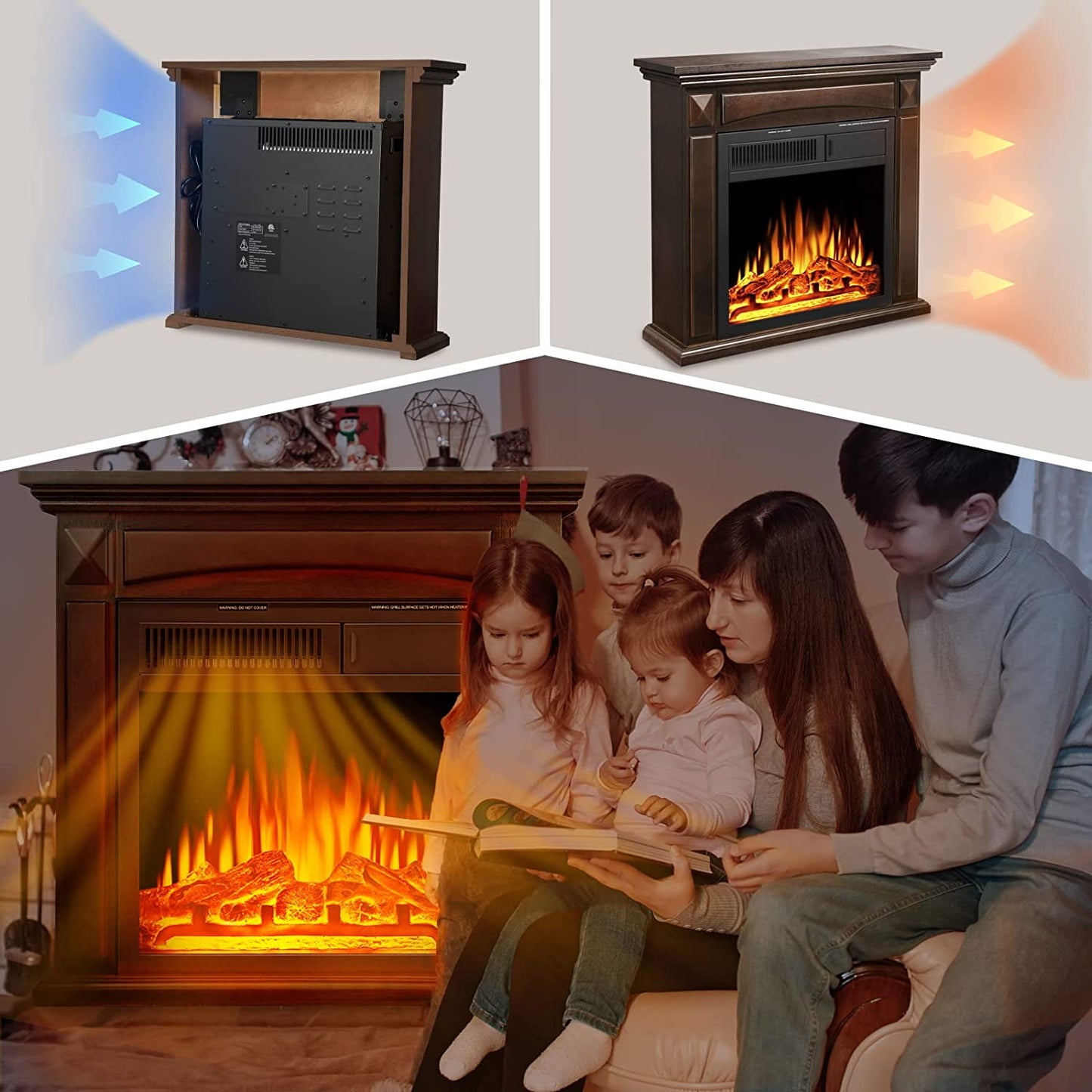 Auseo Electric Fireplace Mantel Wood Surround Firebox Freestanding Corner Fireplace Heater Infrared Quartz Heater Adjustable Led Flame, Remote Control, 750W-1501W, (Brown)