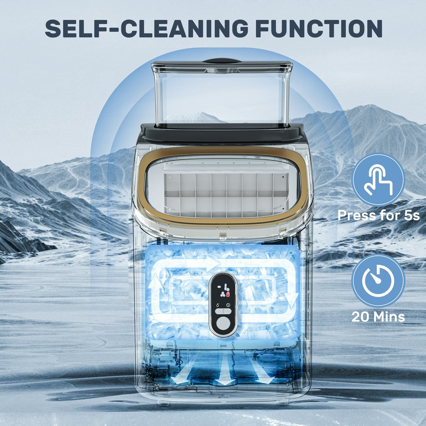 Auseo 45lbs/24H Ice Maker Countertop, 1.5+0.5L Large Water Tank, Cube Ice, Self-Cleaning, 24H Timer, Customizable Ice Making Time, Black