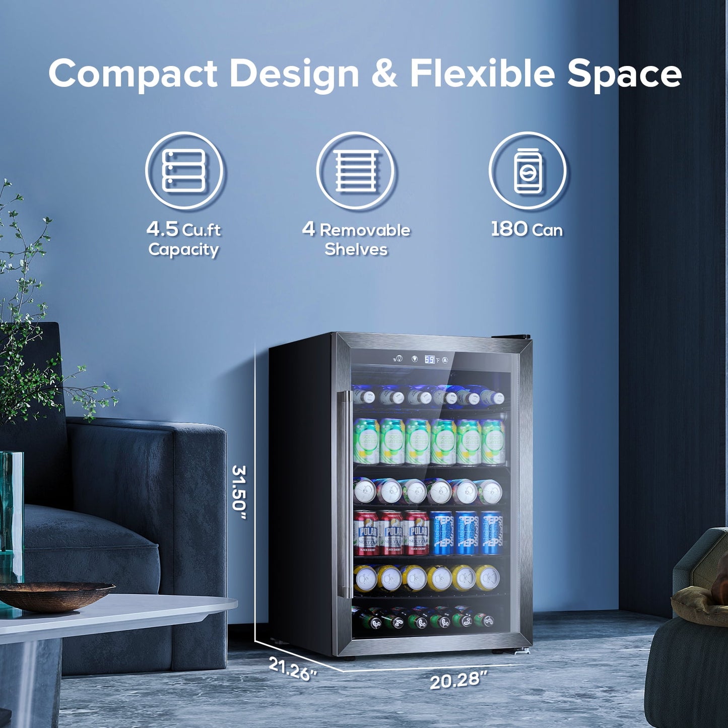 Auseo 180 Can Beverage Refrigerator Cooler, Mini Fridge with Glass Door for Soda, Beer or Wine for Bar/Office/Home