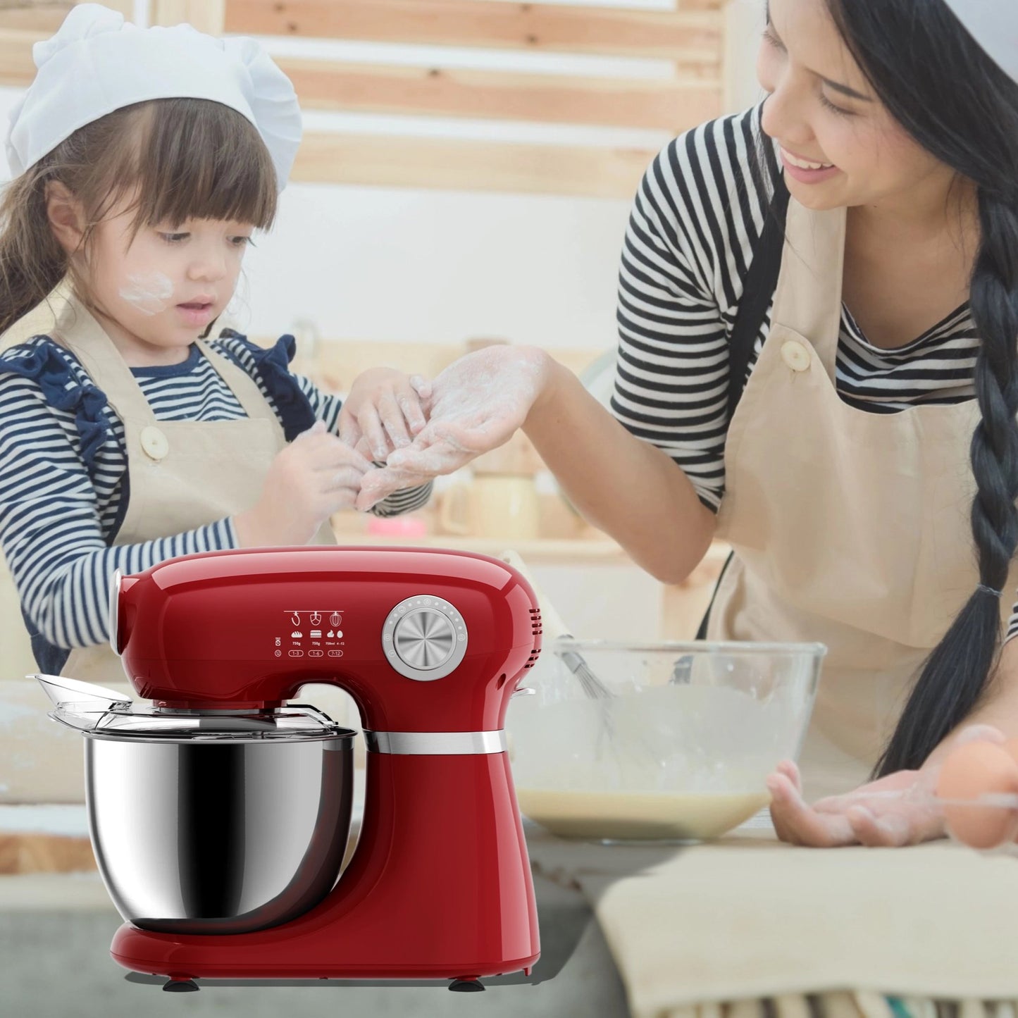 Auseo New Stand Mixer,6-QT 12-Speed Tilt-Head Kitchen Electric Mixer with Bowl, Dough Hook, Beater, Whisk for Most Home Cooks, (Empire Red）