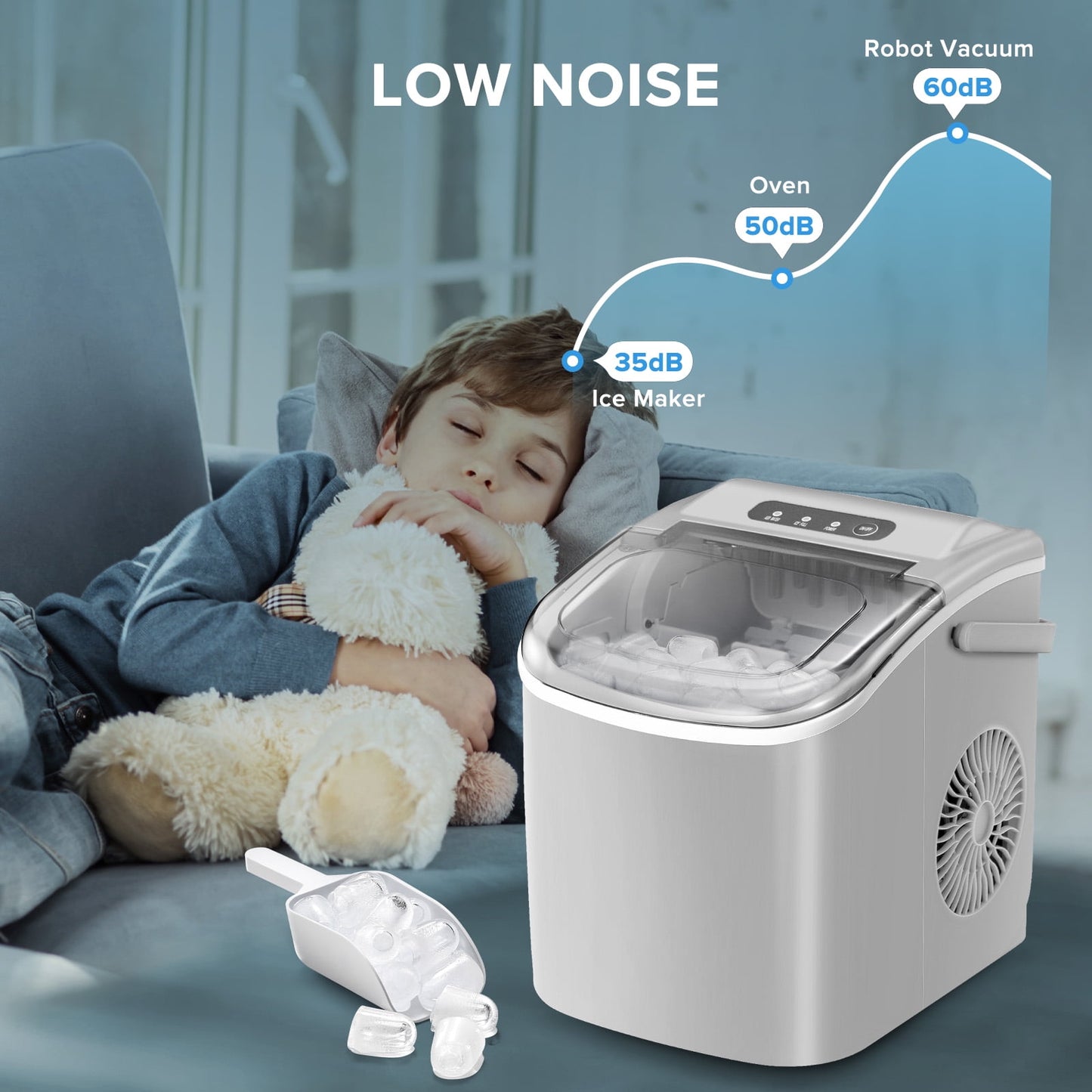 Auseo Countertop Ice Maker 26lbs/24H, 9 Bullet Ice Make in 6 Mins, Portable Ice Machine with Self-Cleaning, Gray