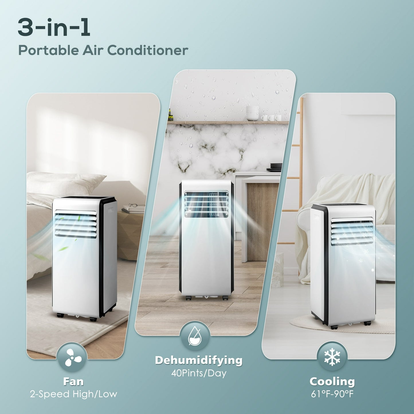 Auseo 5000 BTU (8000 BTU ASHRAE) Portable Air Conditioner, 3-in-1 Air Cooler, Dehumidifier & Fan Mode