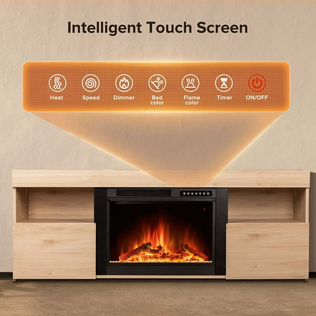 Auseo 60'' Electric Fireplace Mantel，Remote Control, Adjustable LED Flame, Free Standing Fireplace（PECAN）