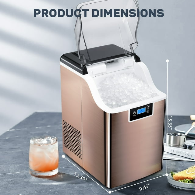 Auseo Nugget Ice Maker Countertop with Soft Chewable Pellet Ice, Self-Cleaning, LED Display, 44lbs/24H, Suitable for Home/Kitchen/Bar/Party-Bronze