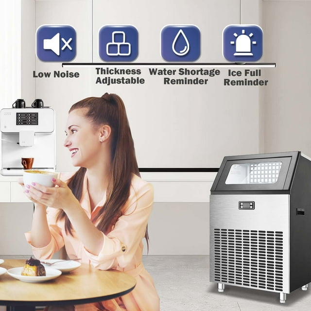 Auseo Commercial Ice Maker Machine, Under Counter/Freestanding Ice Maker, 200LBS/Day, 48 Cubes/12-18 Mins, Self-Cleaning, LCD Display, Timing, LCD Display for Restaurant/Bar/Cafe/Party