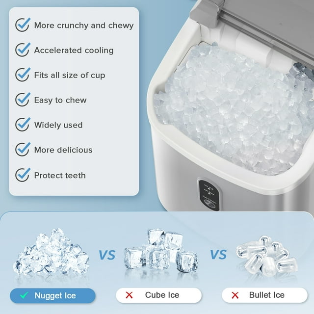 Auseo Nugget Ice Maker Countertop with Soft Chewable Pellet Ice, 34lbs/24H, Self-Cleaning, Sonic Ice Machine for Home/Office/Party-Gray