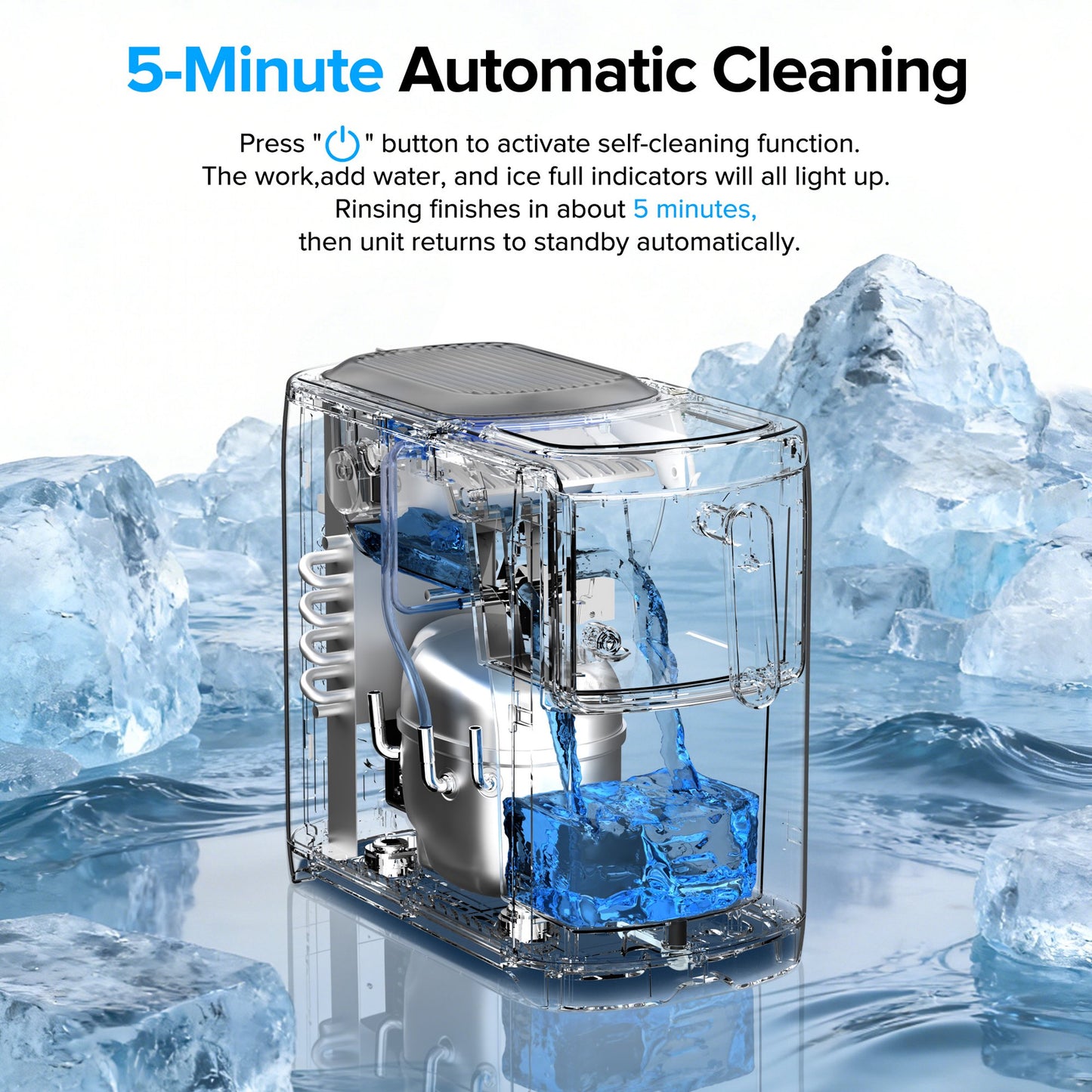 Auseo Portable Ice Maker Countertop, 18lbs/24H,  6Pcs/6Mins, Self-Cleaning, for Home/Office/Party, White