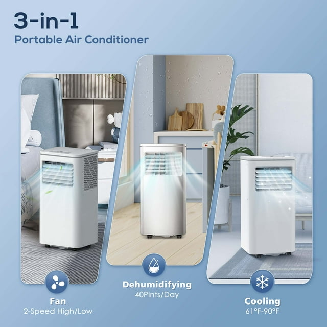 Auseo 6000BTU (10000 BTU ASHARE)Portable Air Conditioners,3-in-1 with Dehumidifier/Fan/Sleep Modes - Ideal for Rooms up to 450 Sq.ft, White