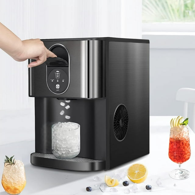 Auseo Nugget Ice Maker, Compact Ice Maker with Soft Chewable Ice, 44 Lbs/24H, Self-Cleaning, One-Click Operation for Home/Party(Black)