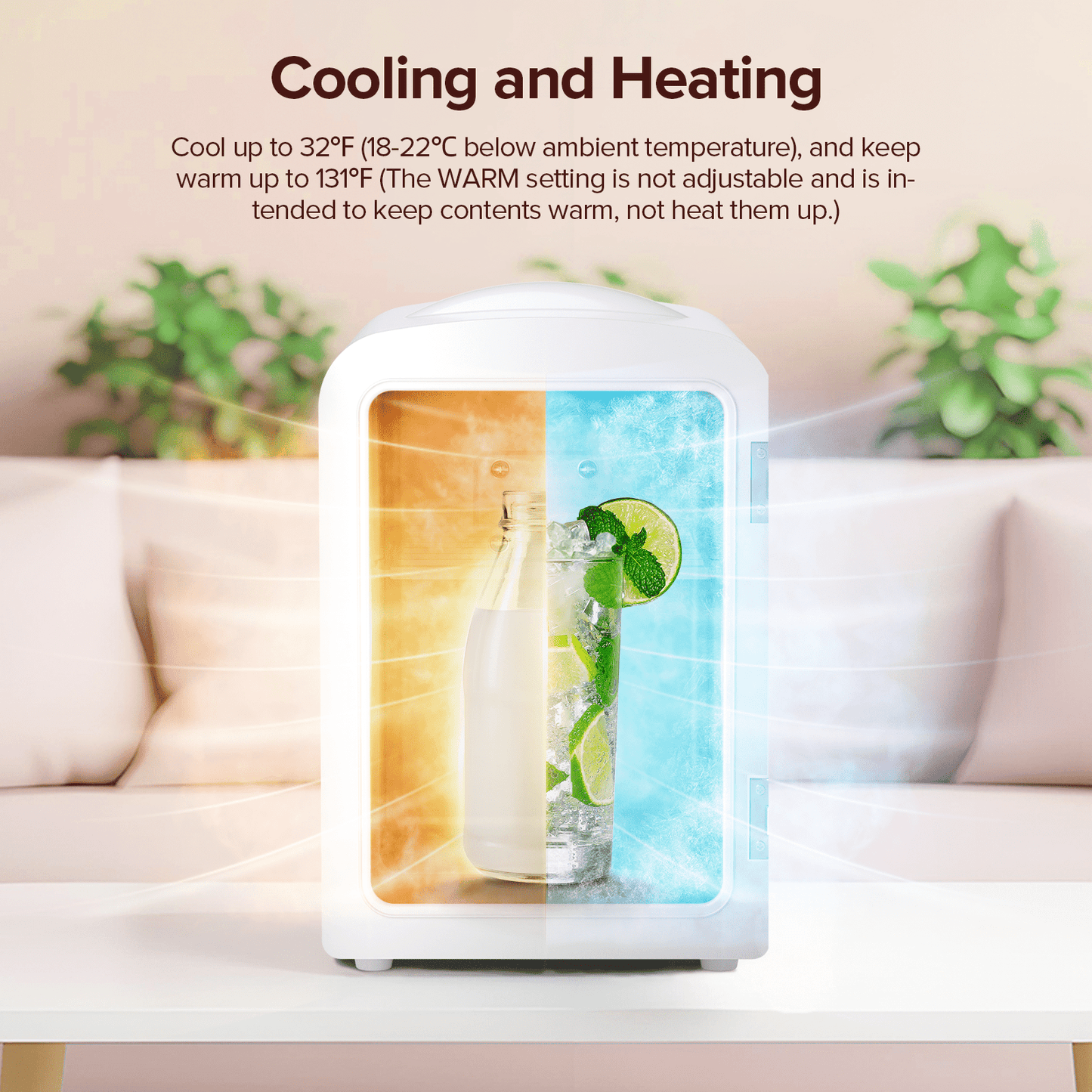 Auseo Mini Fridge Cooler Personal, Countertop, 4L/6 Cans, Warmer & Cooler, Front Door Stainless Steel, Fridge Magnet(Freebies), Option for Skincare, Makeup, Drinks, Dorm Room, Elegant White