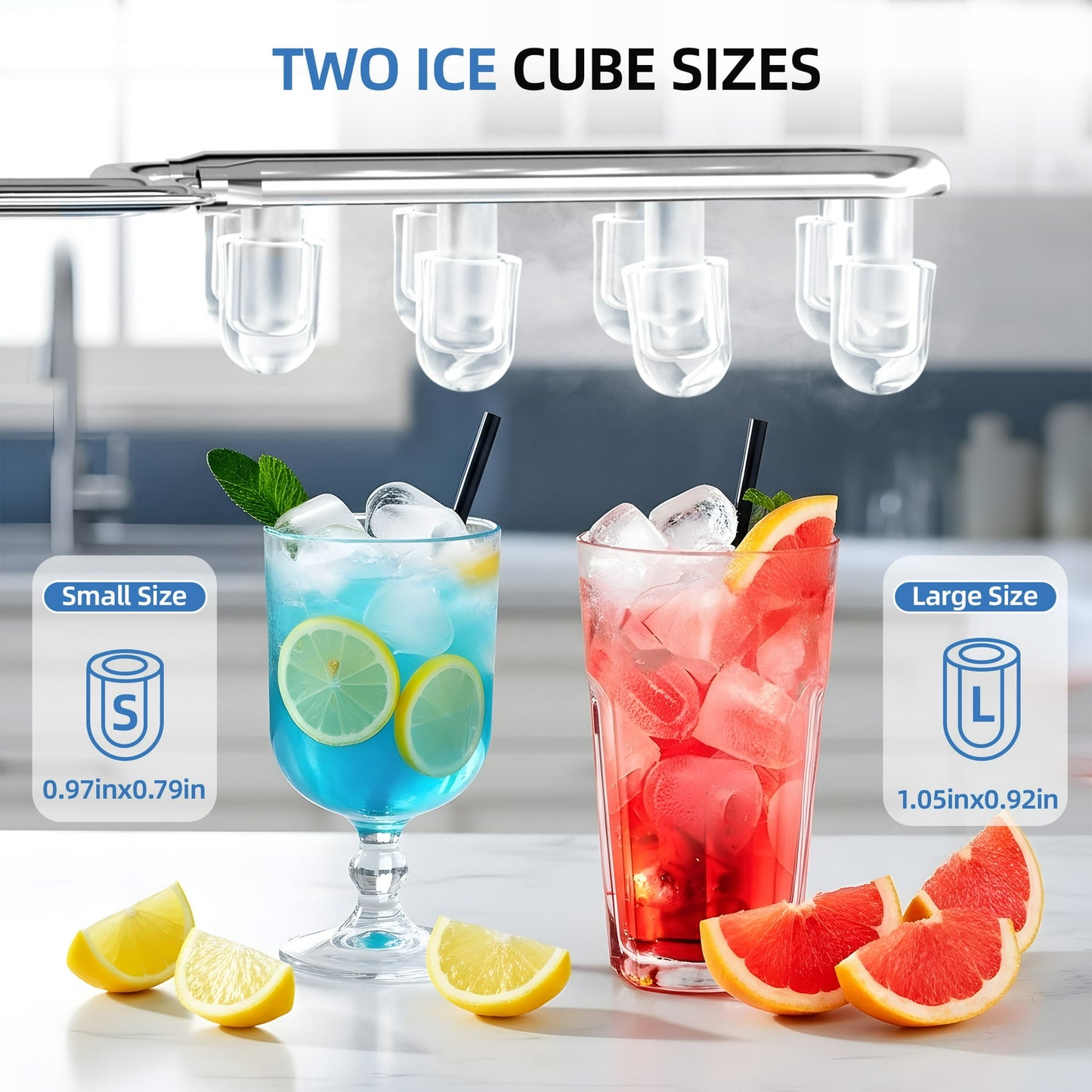 Auseo Countertop Ice Maker, 2 Sizes of Bullet Ice, 26Lbs/24H, 8 Ice Cubes in 6 Mins, Portable Ice Machine with Self-Cleaning for Home/Party/Travel/Camping (Light Purple)