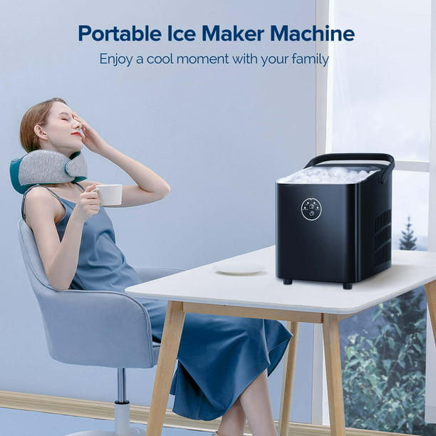 Auseo Portable Ice Maker Machine, Ice Maker Countertop with Handle, 26lbs/24H, Bullet Ice Cubes, 2 Sizes S/L, 8 PCS Ready in 9 Mins, Self-Cleaning, Ice Scoop,Basket for Home/Kitchen/Office/Party,Black