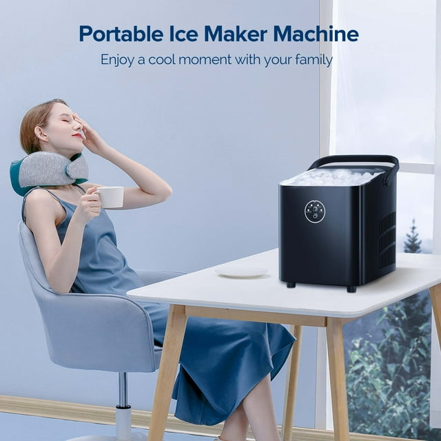 Auseo Portable Compact Ice Maker, Self-cleaning, Bullet Ice Cubes, 8Pcs/7Min 26Lbs/24H for Home/Office/Bar/Party