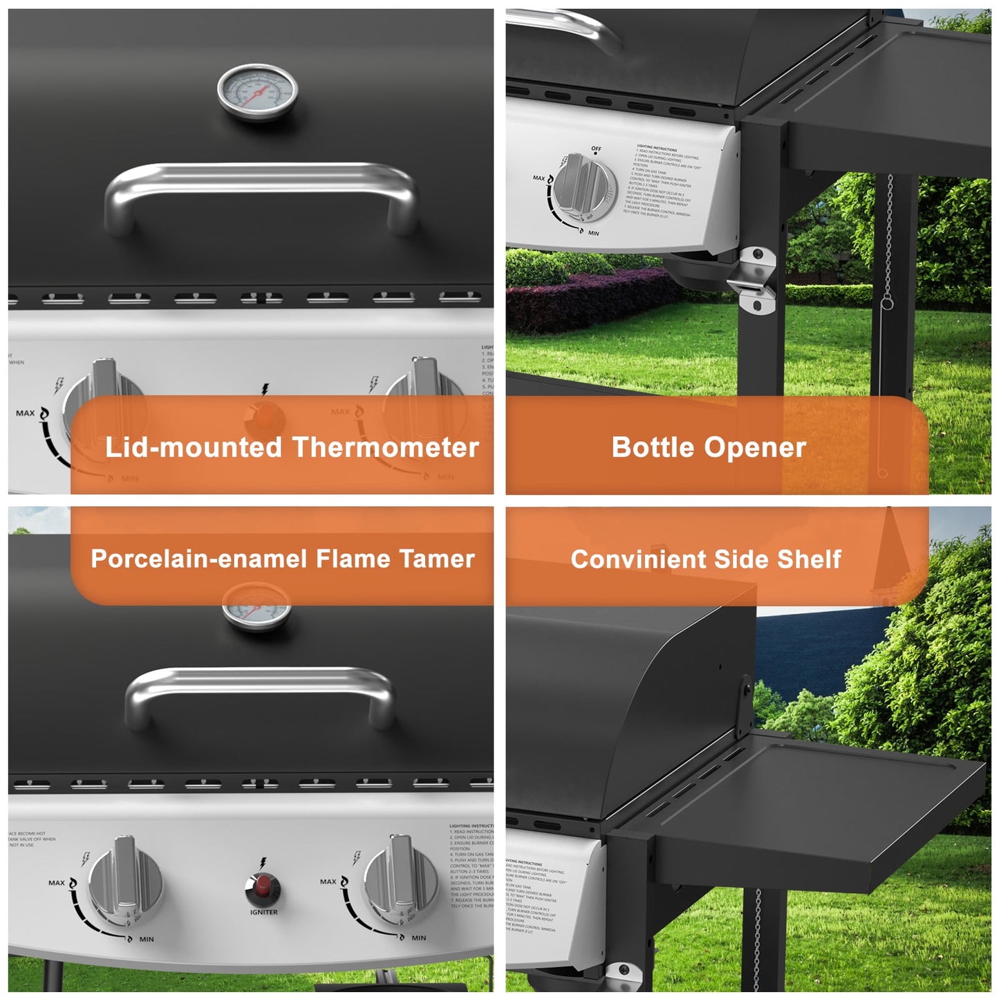 Auseo 2 Burner BBQ Propane Gas Grill Ideal for outdoor barbecues and patio dinners, 20000BTU