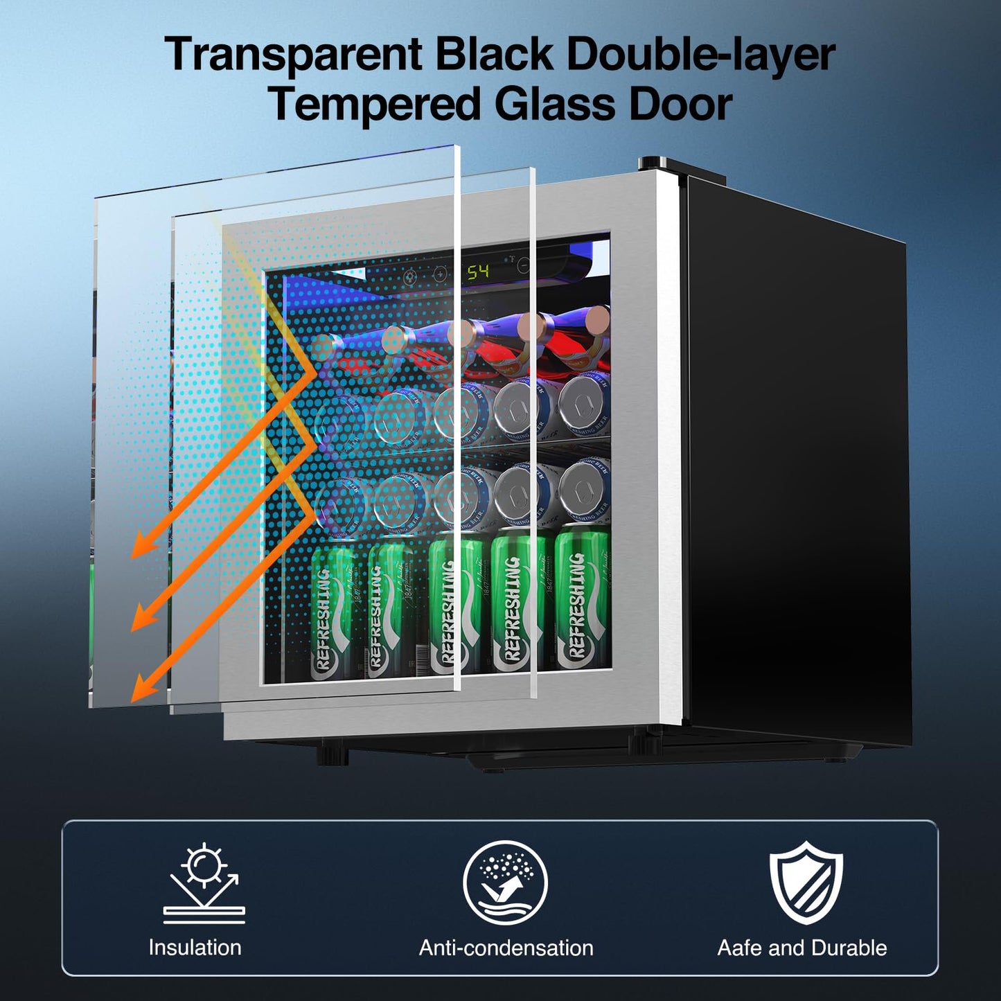 Auseo 55 Cans Mini Beverage Refrigerator & Wine Cooler with Seamless Stainless Steel Glass Door, Mini Fridge for Bedroom /Home/Office