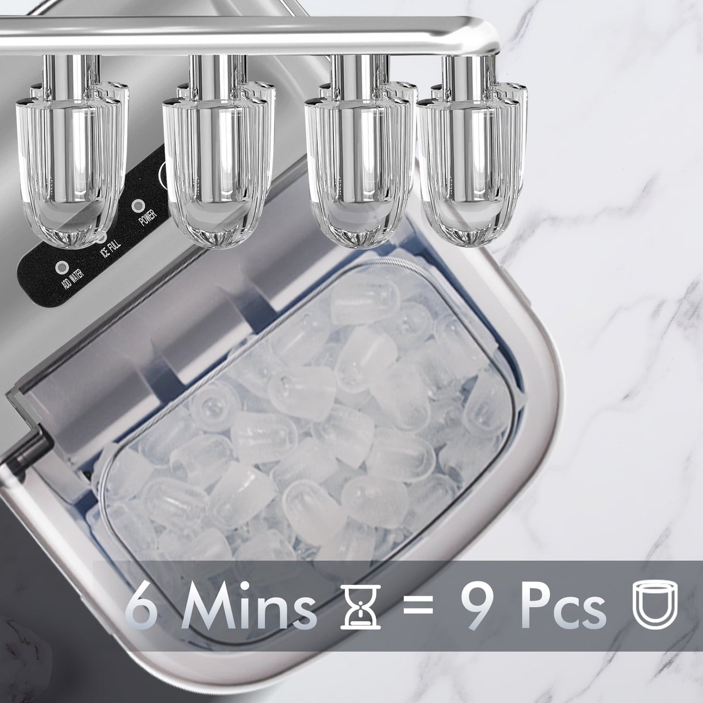 Auseo Countertop Ice Maker 26lbs/24H, 9 Bullet Ice Make in 6 Mins, Portable Ice Machine with Self-Cleaning, Gray
