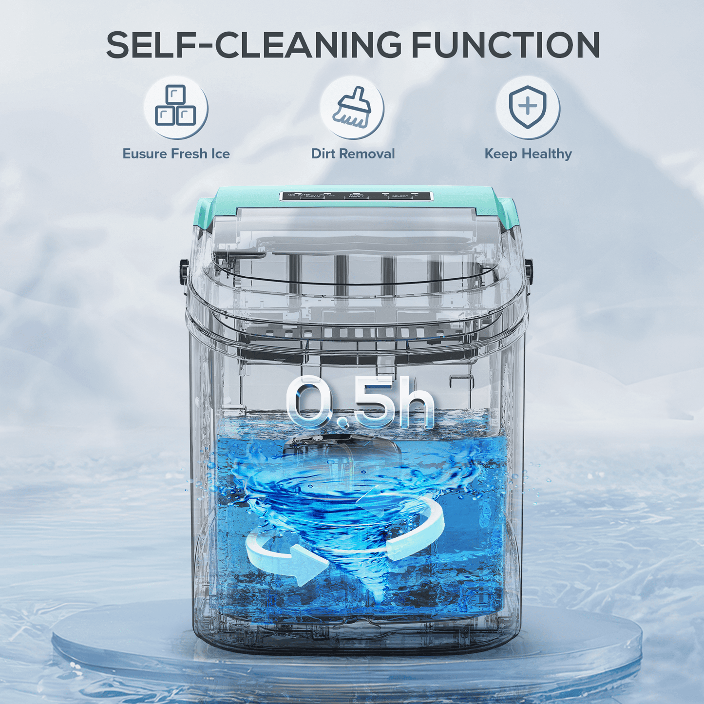 Auseo 26 lbs/24H Countertop Ice Maker Machine, 2 Sizes of Bullet Ice, 9 Bullet-Shaped Ice in 6 Min, Auto-Cleaning, Green