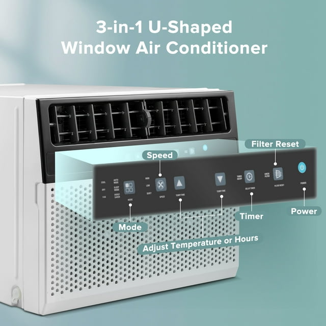 Auseo 8,100BTU (12,000BTU ASHRAE) Window Air Conditioner, Cools 550 Sq.ft., 6 Modes, 24H Timer, Energy-Saving & Low Noise, Remote Control for Home/Office/Dorm/Apt-White