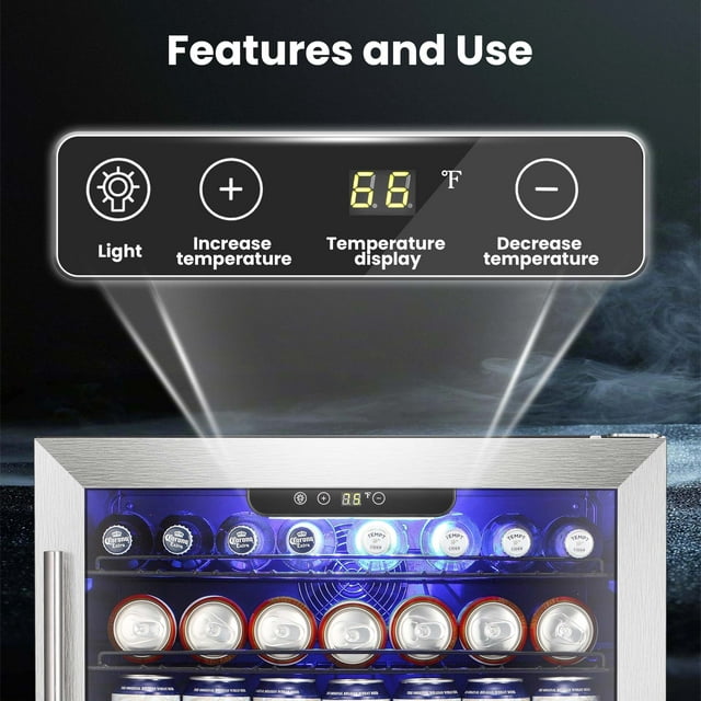 Auseo Beverage Refrigerator Cooler, 5.1Cu.ft, Wine or Champagne Cooler with a Lock LED Light, Temperature Control 24inch