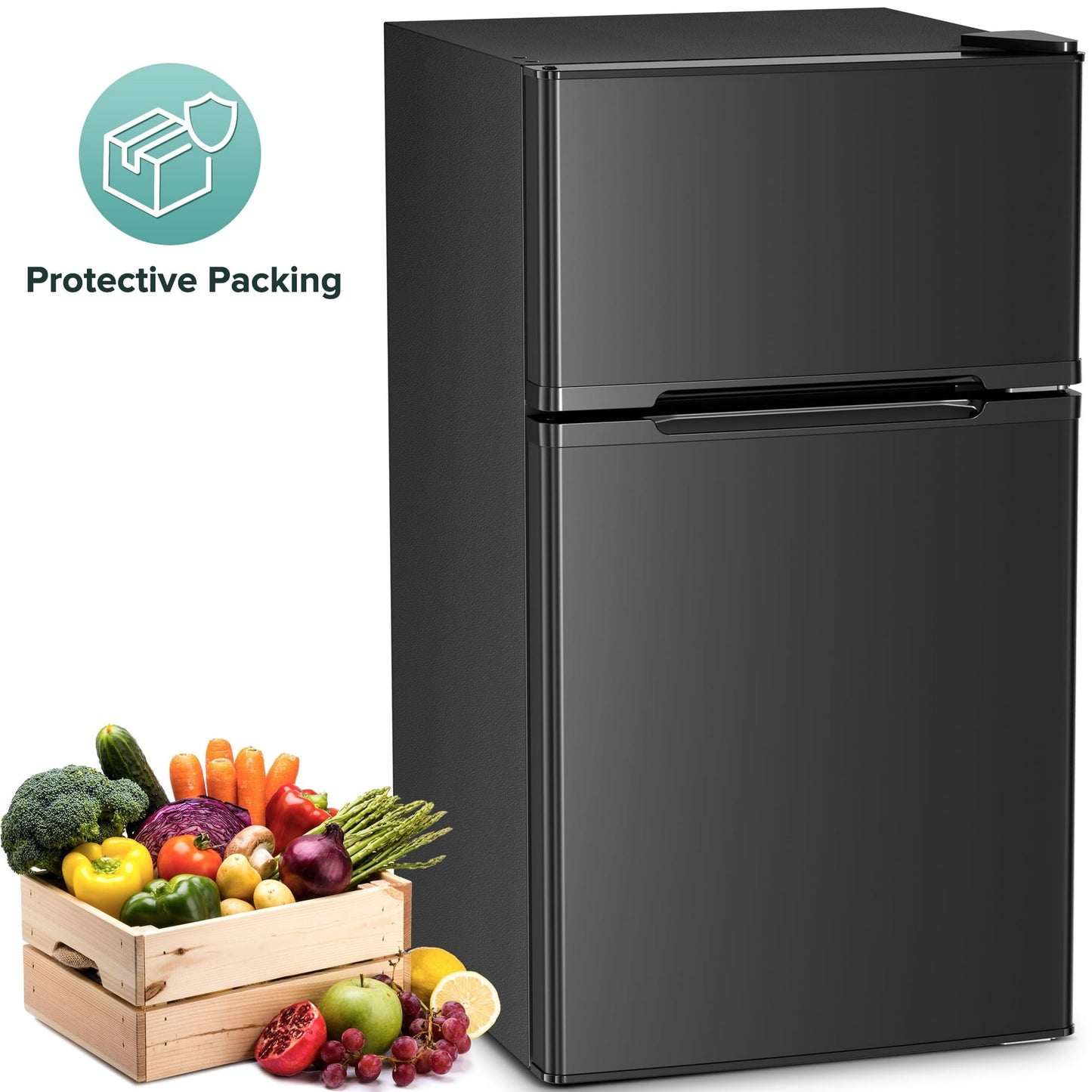 Auseo 3.1 Cu.Ft Double Door Mini Fridge with Freezer, Compact Retro Refrigerator for Dorm, Office, Bar, Bedroom, Black