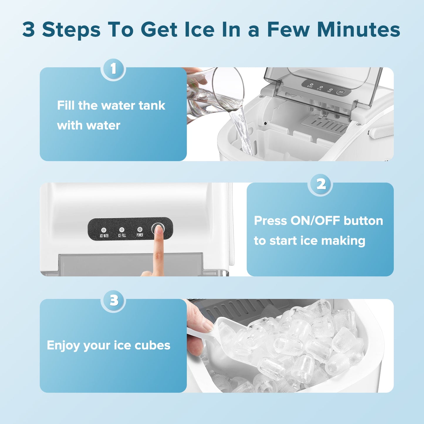 Auseo Portable Ice Maker Countertop, 9Pcs/8Mins, 26lbs/24H, Self-Cleaning Ice Machine with Handle for Kitchen/Office/Bar/Party(White)