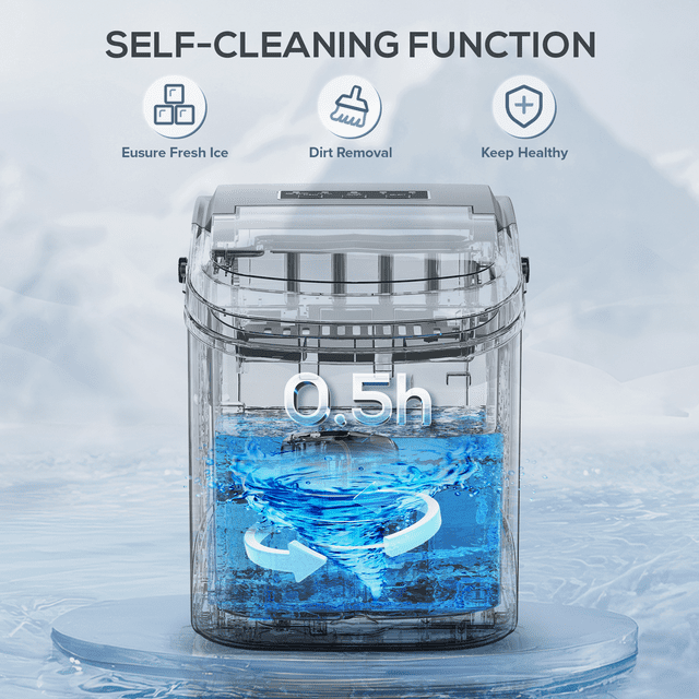 Auseo Pro Countertop Ice Maker, 2 Sizes of Bullet Ice, 26.5Lbs/24H, 9 Ice Cubes in 6 Mins, Portable Ice Machine with Self-Cleaning for Home/Party/Travel/Camping (Grey)