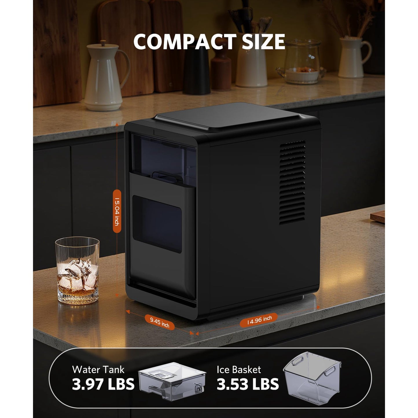 Auseo Crescent Ice Maker Countertop, 16pcs Crystal Clear Ice Cubes in 12 Min, 26 lbs/24H, 2000 Cubes Daily Portable Ice Machine with Self-Cleaning & Timer, Ideal for Home, Office, Party