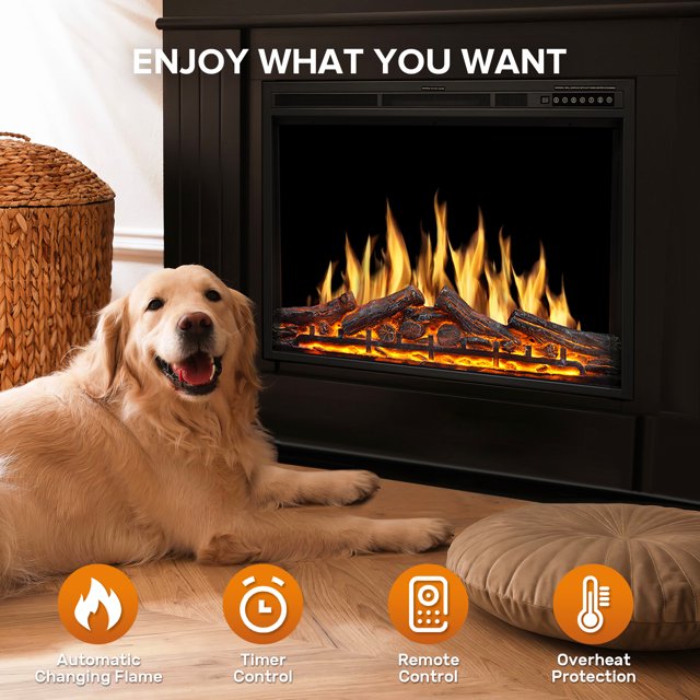 Auseo Electric Fireplace, Infrared Electric Fireplace Insert, 750W/1500W, Black, Remote (37'')