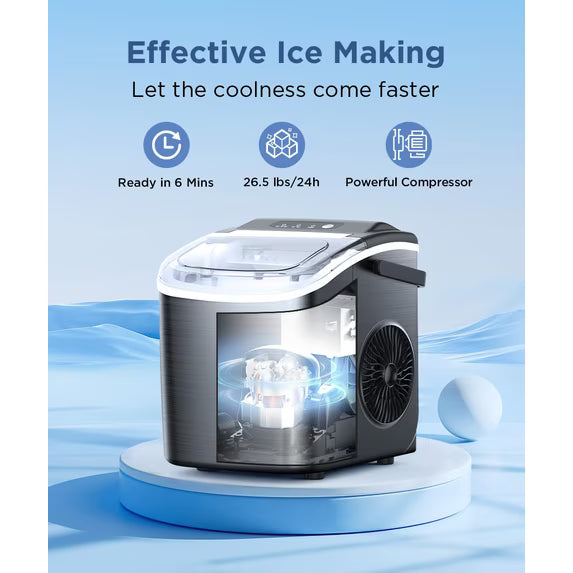 Auseo Countertop Ice Maker 26lbs/24H, 9 Bullet Ice Make in 6 Mins, Portable Ice Machine with Self-Cleaning, Black