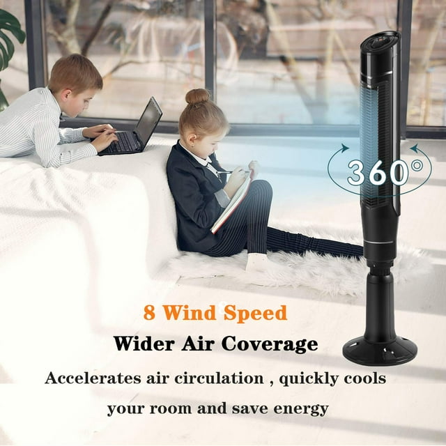 Auseo Tower Fan 360°Oscillating Fan Quiet Cooling 24H Timer Remote Control Powerful Standing 8 Wind Speed 3 Wind Modes Bladeless Floor Fans Portable LED Display,Bedroom Office 59-Inch black