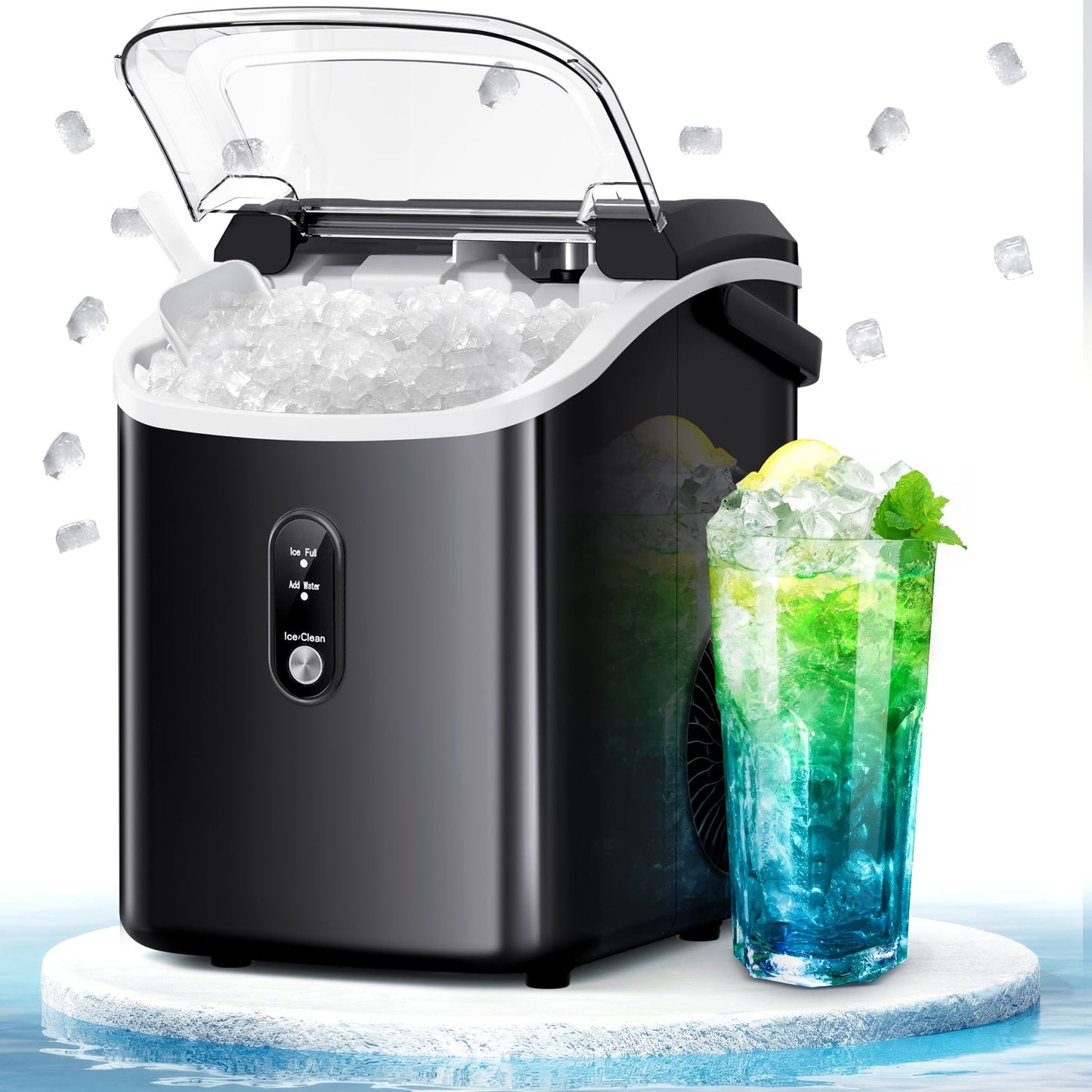 Auseo 35Lbs Nugget Ice Maker Countertop, Self-Cleaning with Ice Scoop, for Home/Office/Bar, Black
