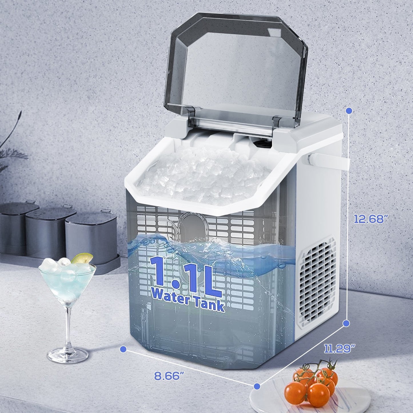 Auseo Nugget Ice Maker Countertop with Soft Chewable Pellet Ice, Portable Ice Machine with Handle, 35lbs/24H, Kitchen/Office/Party , White