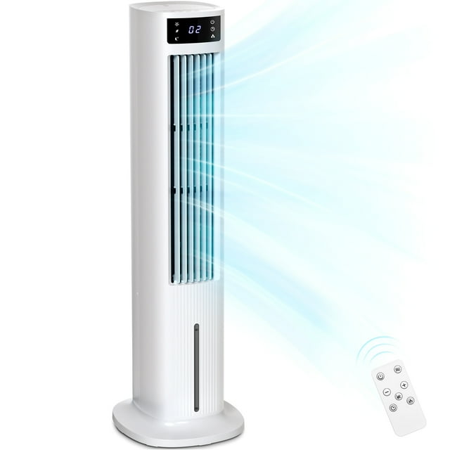 Auseo Evaporative Air Cooler,Tower Fan For Bedroom,40" Quiet Cooling 80° Oscillating Fan with 3 Wind Speeds & 3 Wind Modes, Remote Control,24H Timer for Office/Home,White