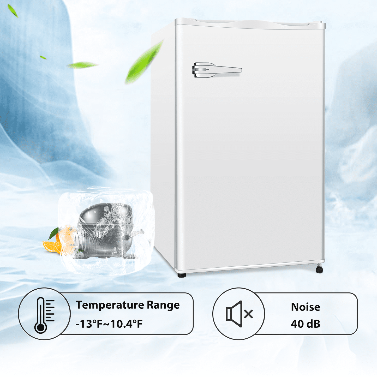 AUSEO Auseo 2.3 Cu.ft Single Door Mini Freezer, Upright Compact Freezer with Retro Handle & Removable Shelf & Adjustable Temperature Control, Low Noise for Home/Office/Dorm/Apt-White