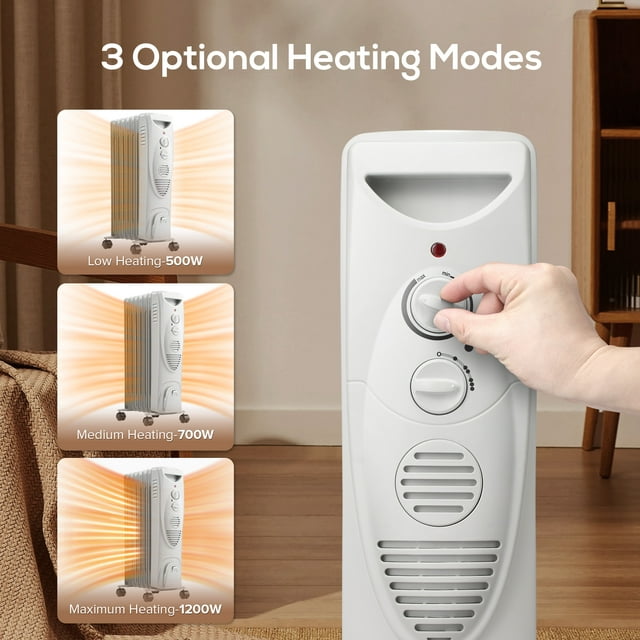 Auseo Electric Oil Filled Radiator Space Heater, Thermostat Room Radiant, Room Heater, White