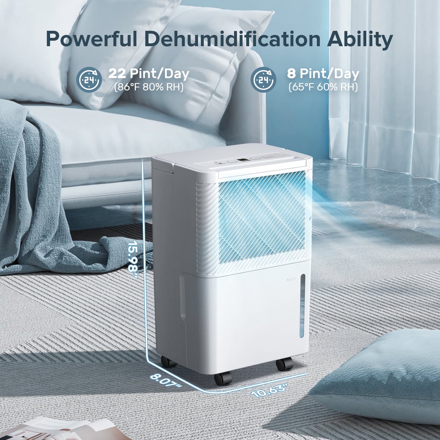 Auseo 22 Pint High-Efficiency Dehumidifier with Handle, 24-Hour Timer, Basement/Bedroom/Bathroom