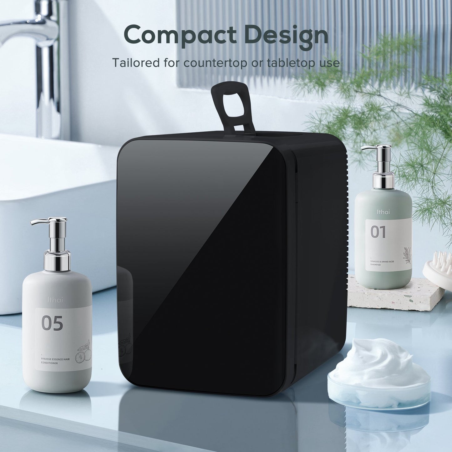 Auseo Mini Fridge for Bedroom, Portable Cooler for Cosmetics, Food & Drinks, Temper Glass Door with Doodle Pen, 12V DC/120V AC, for Skincare, Makeup, Car, Dorm Room, 10 Liter, Black