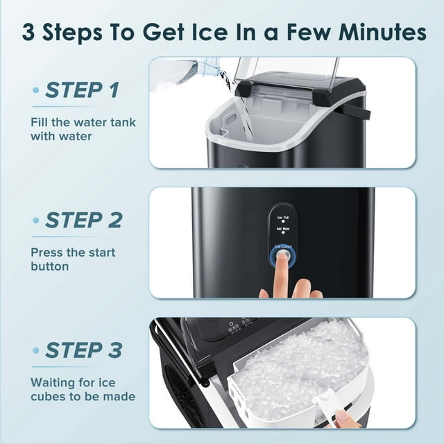 Auseo Nugget Ice Maker Countertop, 33lbs/24H, Self-Cleaning Function, Portable Ice Machine for Home/Office/Party- (Black)