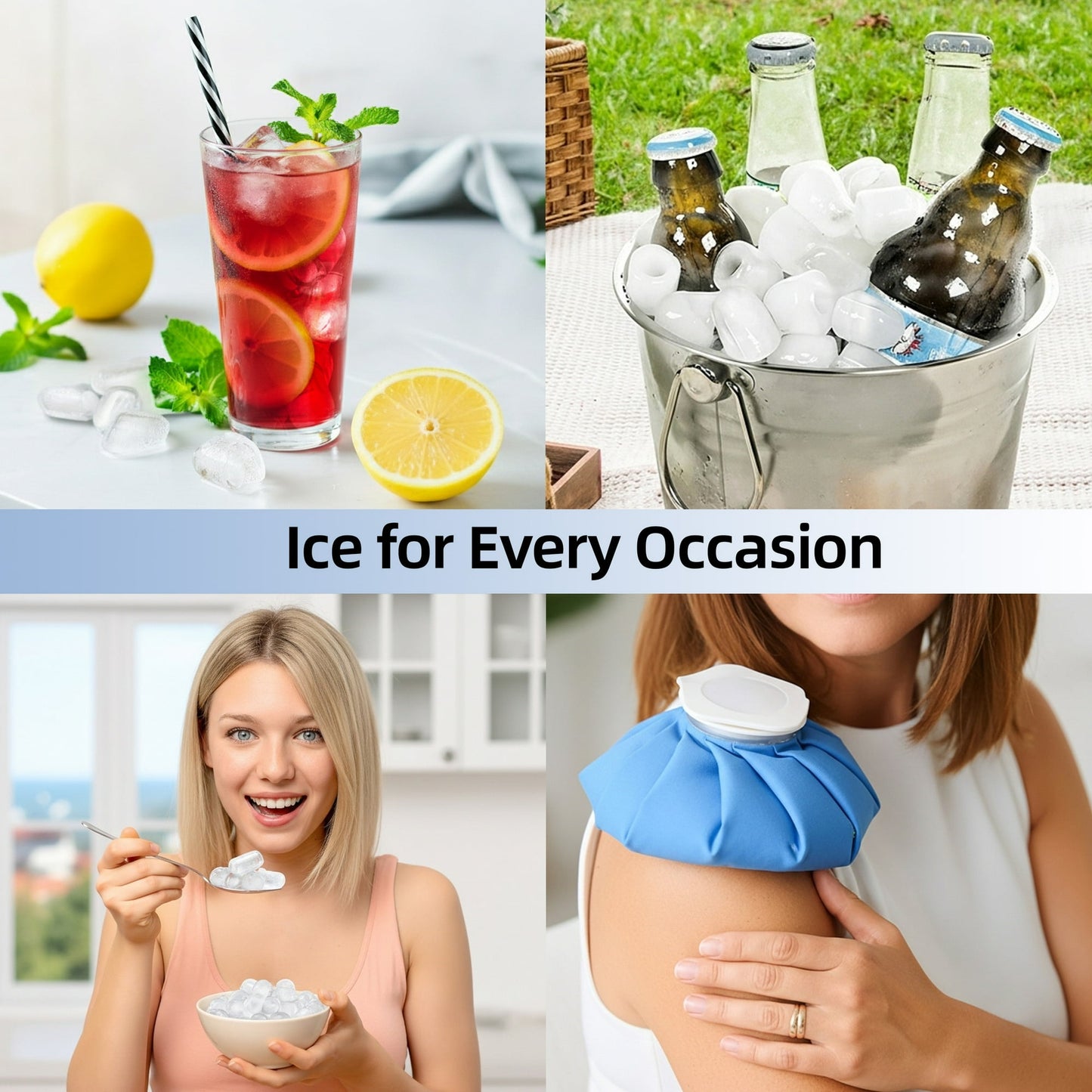 Auseo Countertop Ice Maker, 2 Sizes of Bullet Ice, 26Lbs/24H, 8 Ice Cubes in 6 Mins, Portable Ice Machine with Self-Cleaning for Home/Party/Travel/Camping (White)