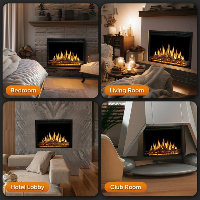 Auseo Electric Fireplace, Infrared Electric Fireplace Insert, 750W/1500W, Black, Remote (37'')