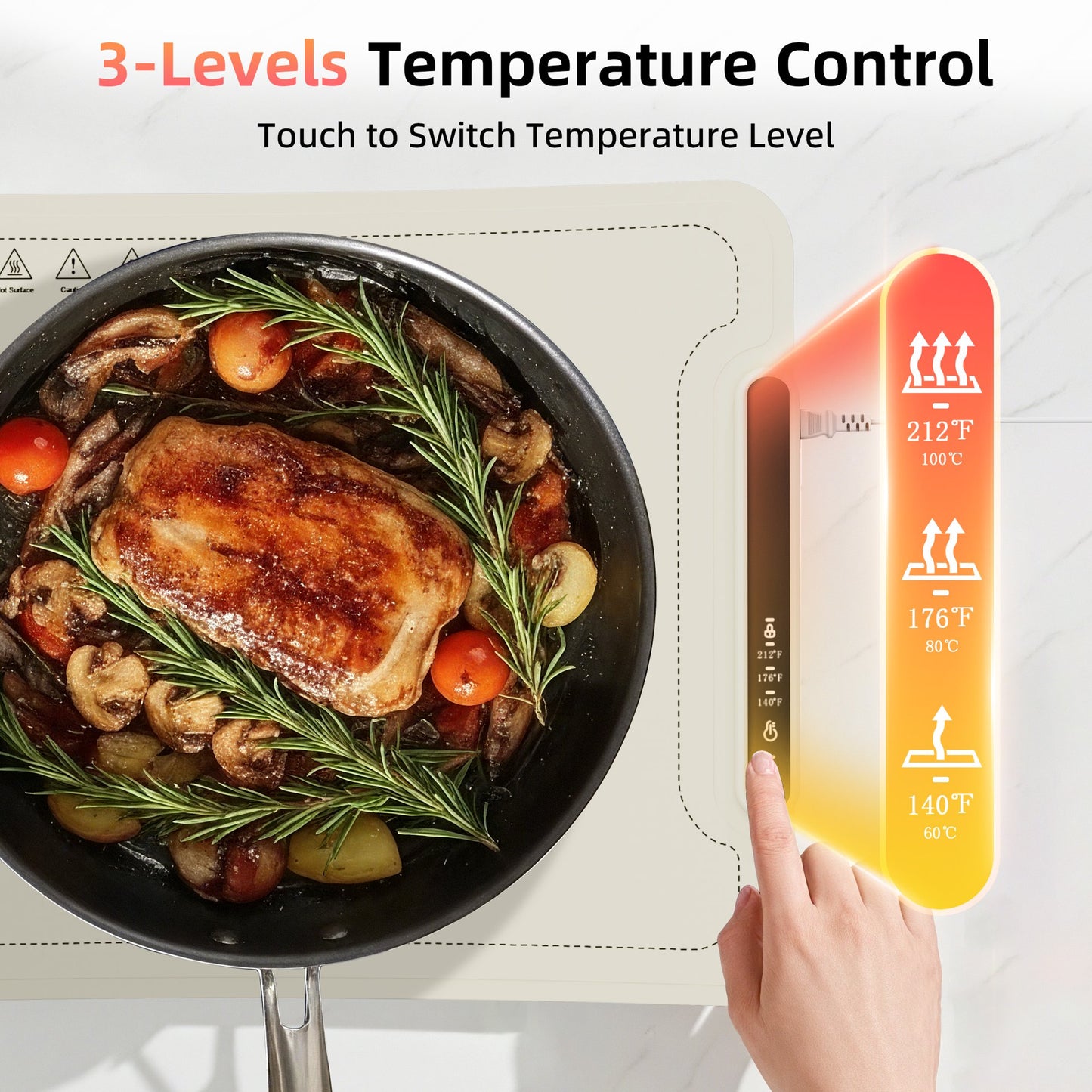 Auseo Food Warming Mat, Portable Silicone Electric Warming Tray, Warming Mat for Food for Buffets Party and Home Daily Use, 3 Level Temperature, 4 Hours Auto-Off, Easy to Clean, White