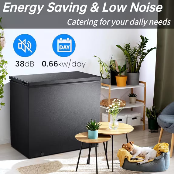 Auseo 8.7 cu. ft. Chest Deep Freezer with Adjustable Temperature, Free Standing Top Open Door Compact Freezer with 3 Removable Basket for Kitchen, Home, Bar, Garage, Office