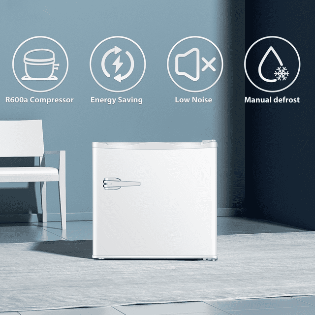 Auseo 1.2 Cu.ft Upright Compact Freezer, Mini Freezer with Handle, Reversible Single Door, Energy Saving & Adjustable Temperature & Quiet Operation for Dorm/Home/Office/Apt-White