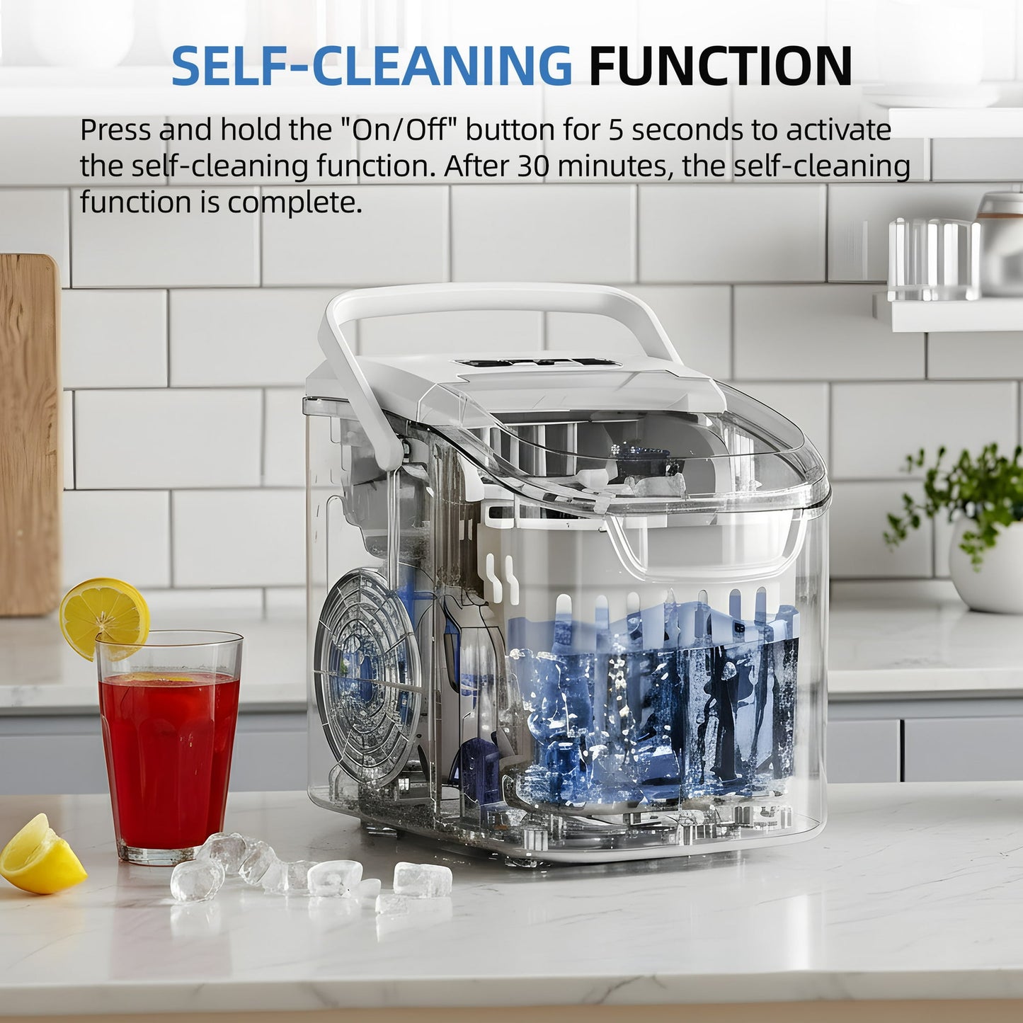 Auseo Countertop Ice Maker, 2 Sizes of Bullet Ice, 26Lbs/24H, 8 Ice Cubes in 6 Mins, Portable Ice Machine with Self-Cleaning for Home/Party/Travel/Camping (White)