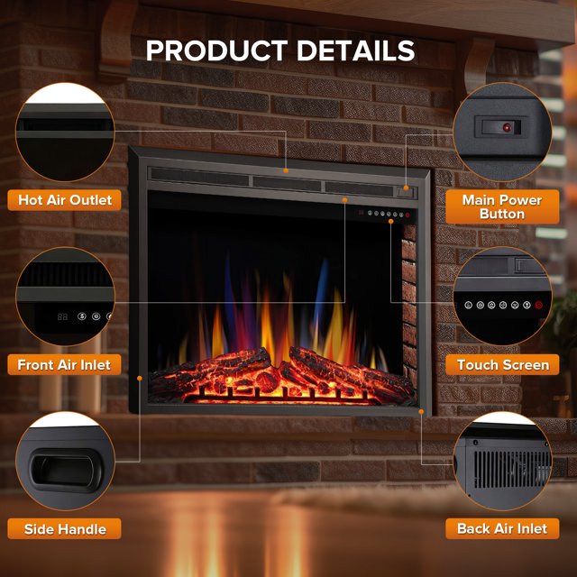 Auseo Electric Fireplace Insert, 39 inch Insert Electric Heater with Touch Screen, Colorful Flame & Timer Control, 750W-1500W and Classic Black