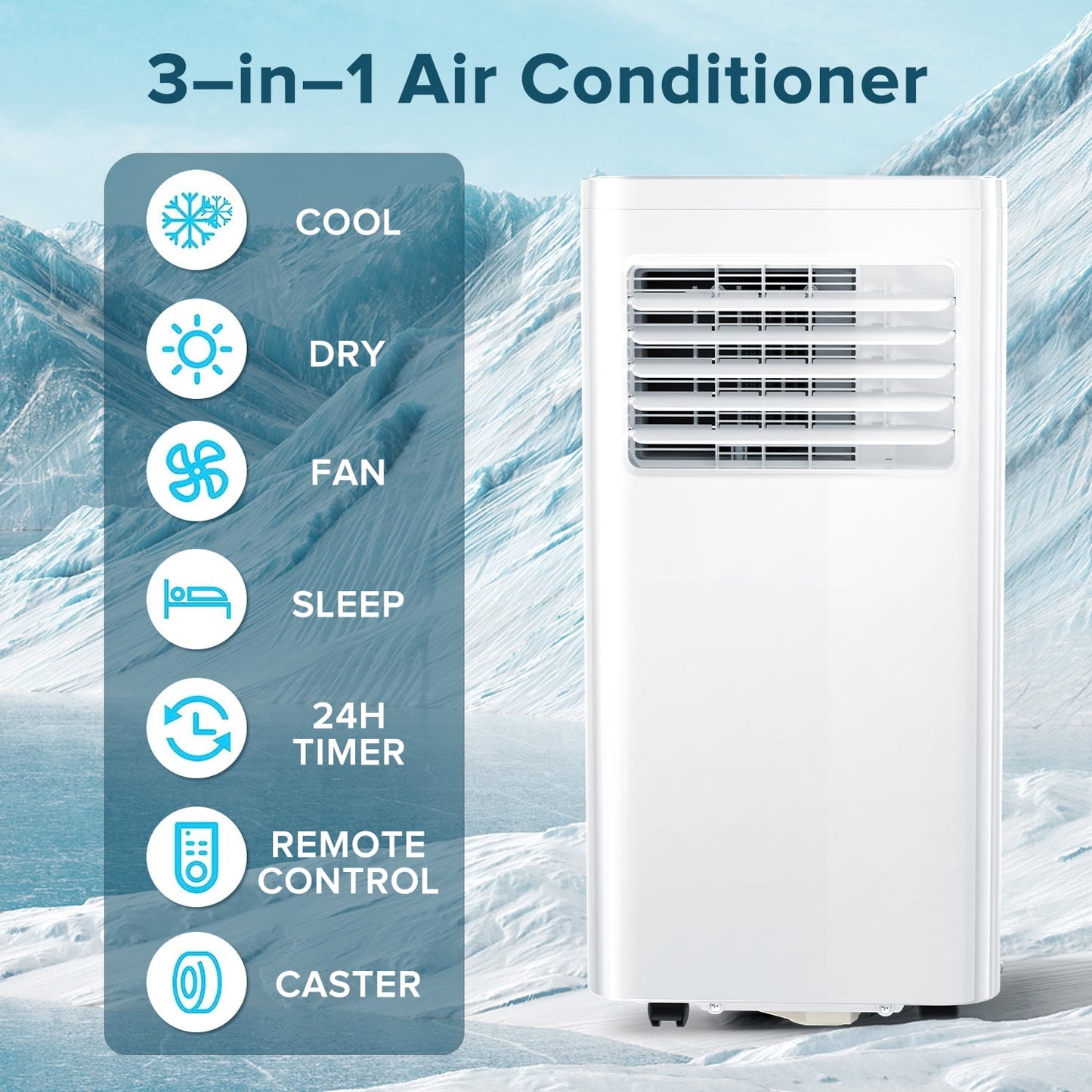 Auseo 5,000BTU (8,000BTU ASHRAE) Portable Air Conditioner, Dehumidifier, Fan, 3 in 1 AC with 24-Hour Timer